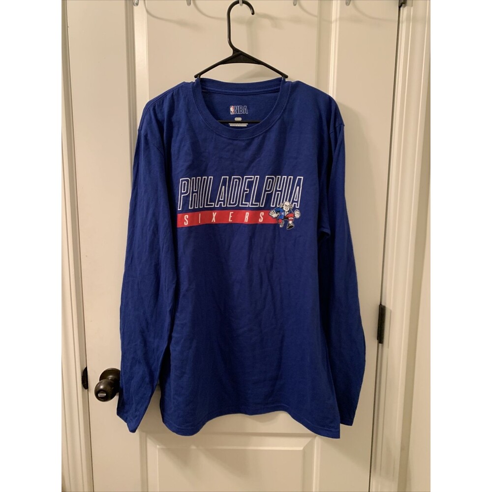 NBA Philadelphia 76ers Men's Long Sleeve  T-Shirt Crew Neck Size Large Blue